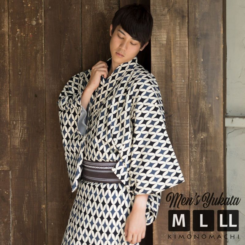 浴衣 メンズ 男性 夏着物 ポリエステル 「ダイヤ七宝　青」 サイズ M/L/LL(2L) 男浴衣単品 ポリエステル浴衣 男性用浴衣単品 紳士浴衣 ゆかた yukata