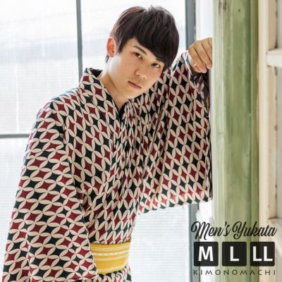 【Prices down】浴衣 メンズ 男性 夏着物 ポリエステル 「ダイヤ七宝　赤」 サイズ M/L/LL(2L) 男浴衣単品 ポリエステル浴衣 男性用浴衣単品 紳士浴衣 ゆかた yukata 【メール便不可】ss2406men25
