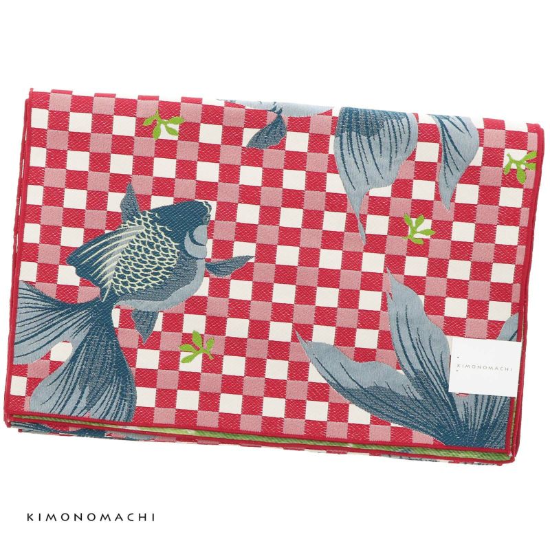 浴衣 帯 兵児帯 「金魚　市松模様、赤」 大人 へこ帯 レディース 女性用 浴衣帯 兵児帯単品 京都きもの町オリジナル