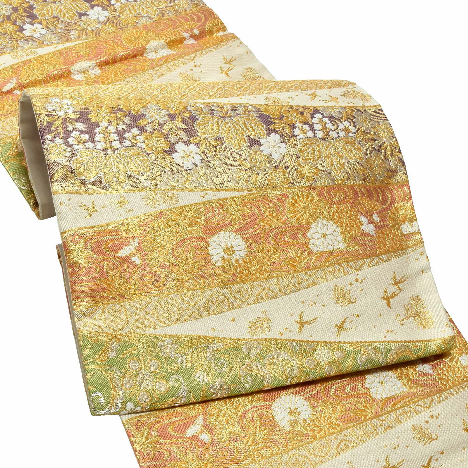 礼装 袋帯 フォーマル 「生成り色地　横段　華紋」 日本製 西陣織 西陣織証紙番号No.2362 大光株式会社 絹 未仕立て 六通柄 訪問着用 色留袖用 礼装袋帯