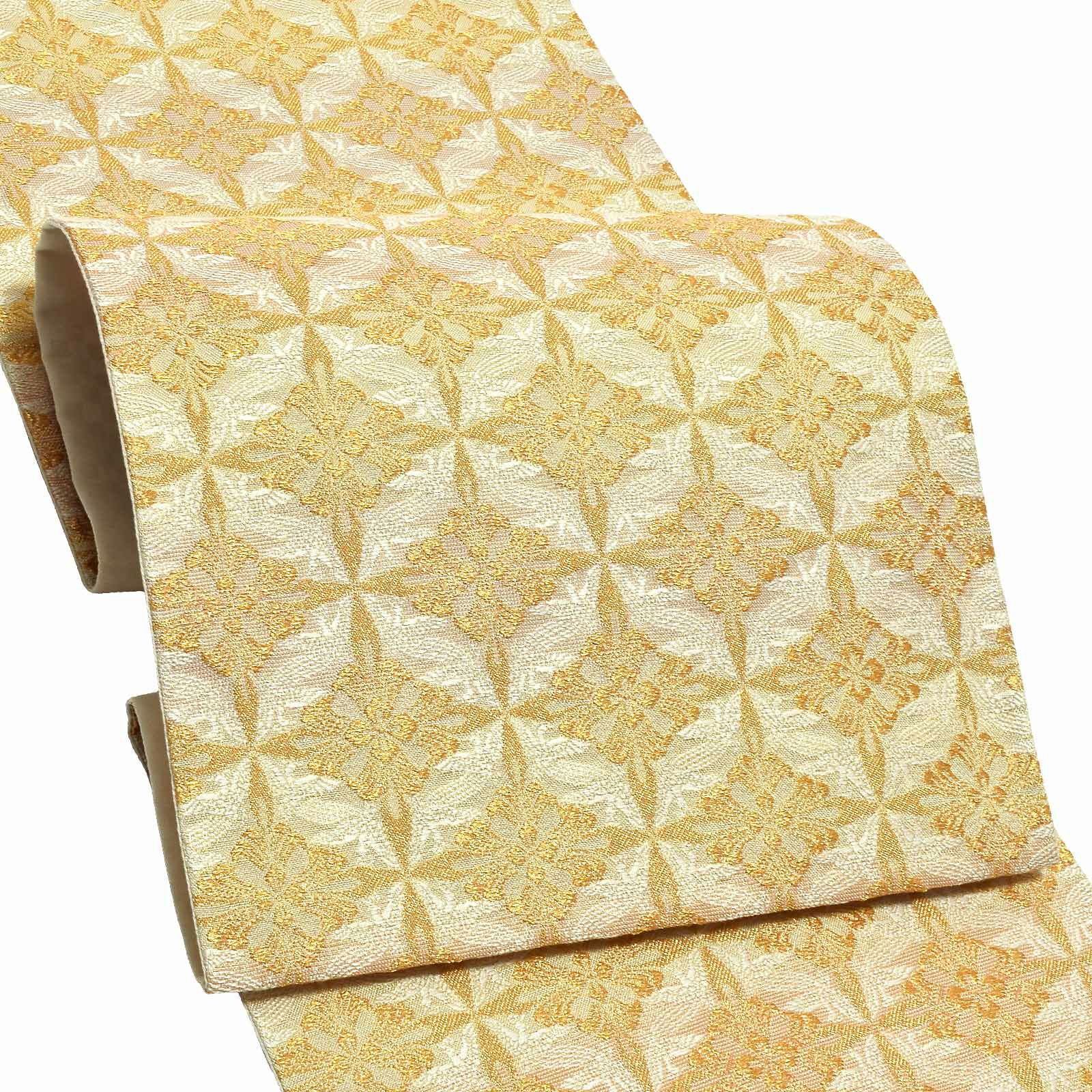 礼装 袋帯 フォーマル 「生成り色地　鳥襷」 日本製 西陣織 西陣織証紙番号No.1810 浅田叡一織物 絹 未仕立て 六通柄 訪問着用 色留袖用 礼装袋帯