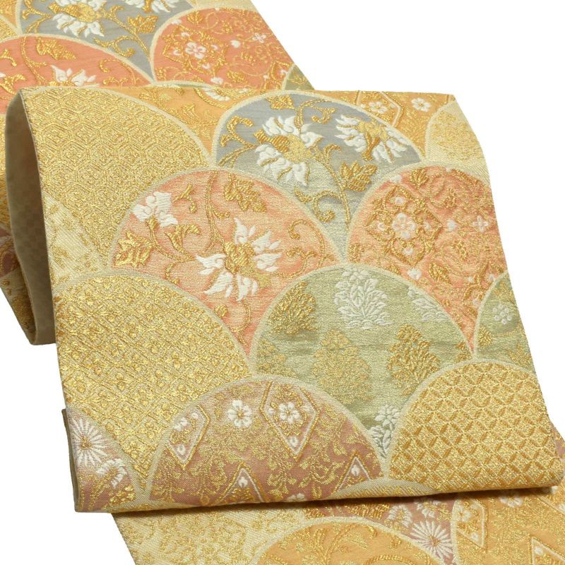 礼装 袋帯 フォーマル 「生成り色地　青海波、華文」 日本製 西陣織 西陣織証紙番号No.1810 浅田叡一織物 絹 未仕立て 六通柄 訪問着用 色留袖用 礼装袋帯