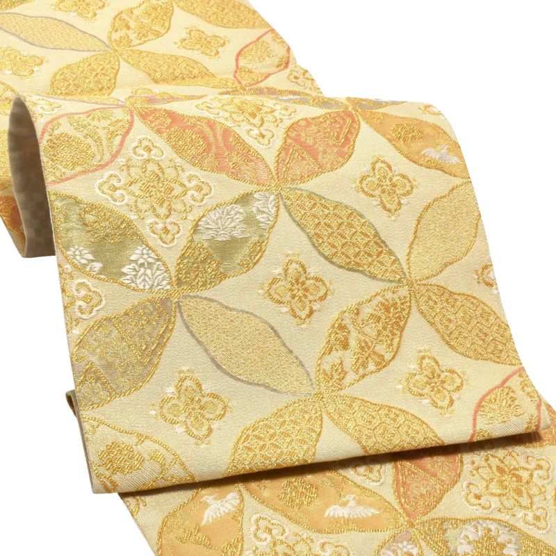 礼装 袋帯 フォーマル 「生成り色地　華七宝」 日本製 西陣織 西陣織証紙番号No.1810 浅田叡一織物 絹 未仕立て 六通柄 訪問着用 色留袖用 礼装袋帯