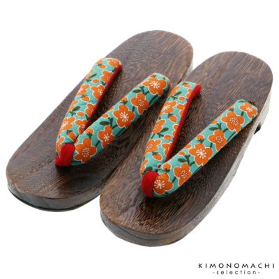 【Prices down】女性下駄単品「梅　ターコイズ　焼桐」フリーサイズ（Lサイズ）・LLサイズ 23～25.5cm 痛くなりにくい 下駄 女性 レディース 桐下駄 浴衣・甚平に 浴衣下駄 【メール便不可】ss2406wkm10