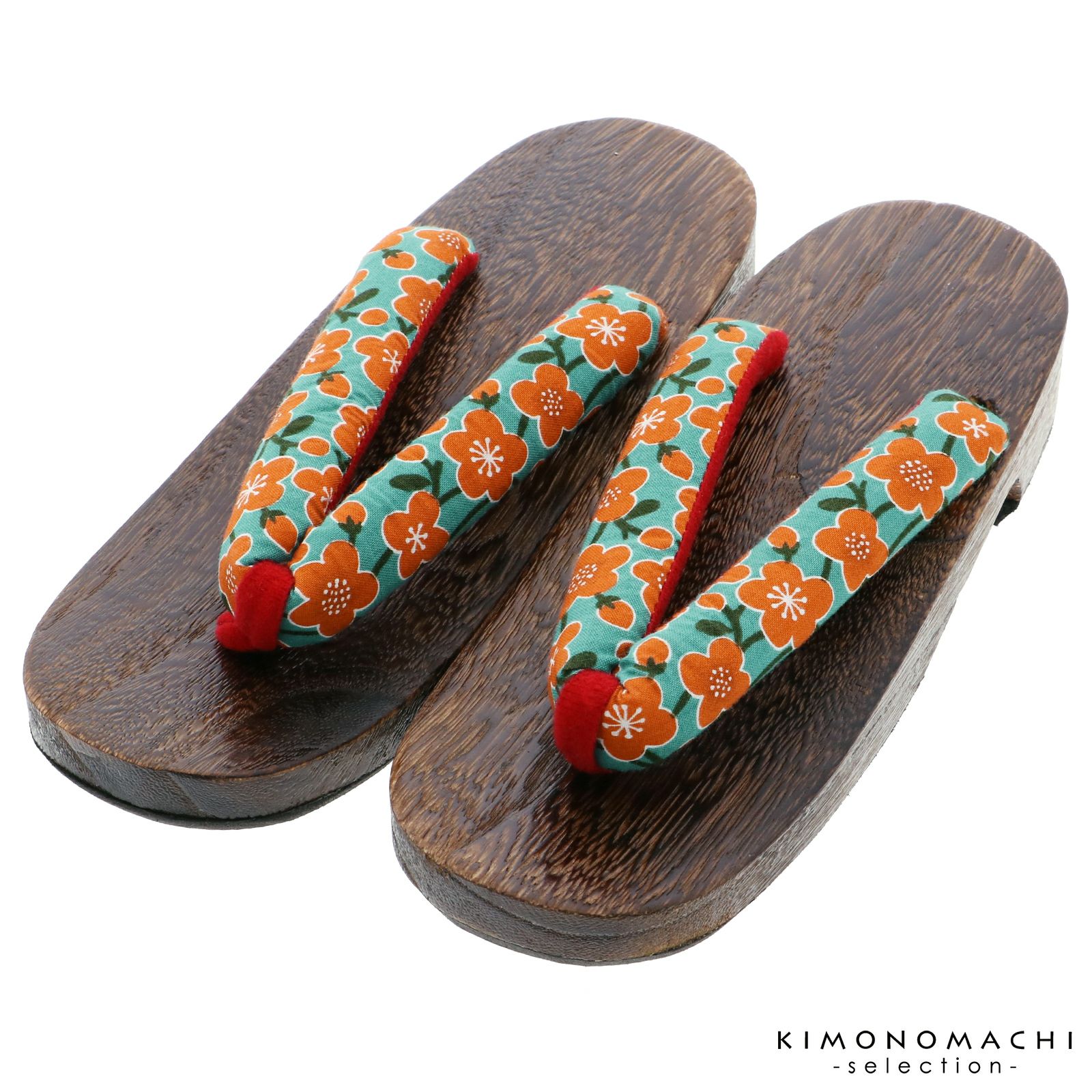 女性下駄単品「梅　ターコイズ　焼桐」フリーサイズ（Lサイズ）・LLサイズ 23～25.5cm 痛くなりにくい 下駄 女性 レディース 桐下駄 浴衣・甚平に 浴衣下駄