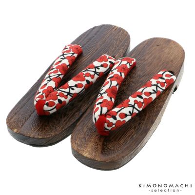【Prices down】女性下駄単品「梅　白×赤　焼桐」フリーサイズ（Lサイズ）・LLサイズ 23～25.5cm 痛くなりにくい 下駄 女性 レディース 桐下駄 浴衣・甚平に 浴衣下駄 【メール便不可】ss2406wkm10