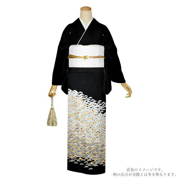 黒留袖　お仕立て上がり　単品 「松」 紋入れ代込み　正絹着物　第一礼装　正絹　留袖　結婚式　袷　プレタ　仕立てあがり お仕立て上がり黒留袖単品