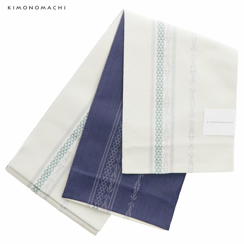 浴衣 帯 半幅帯 「献上柄風　白地×緑　裏紺地　KIMONOMACHI」 大人 小袋帯 レディース 女性用 浴衣帯 半巾帯 半幅帯単品 京都きもの町オリジナル