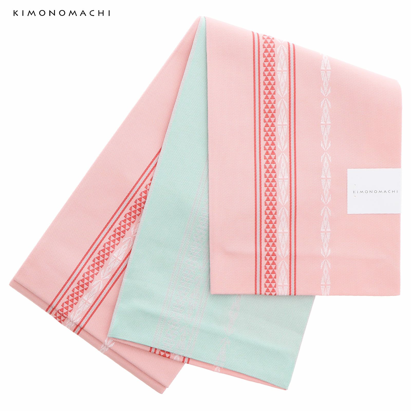 浴衣 帯 半幅帯 「献上柄風　サーモンピンク　裏水色　KIMONOMACHI」 大人 小袋帯 レディース 女性用 浴衣帯 半巾帯 半幅帯単品 京都きもの町オリジナル