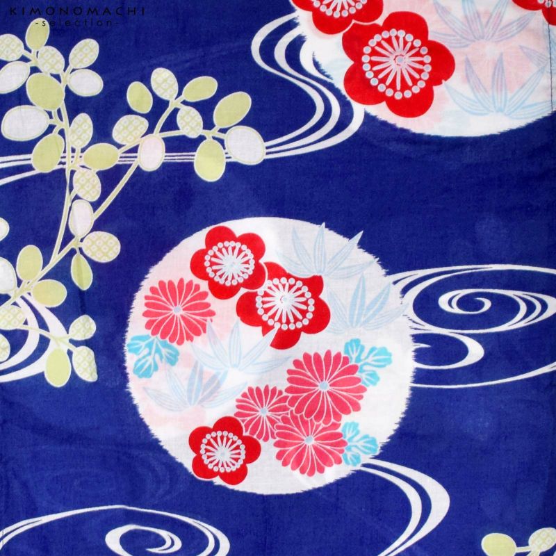 綿　浴衣　青地　流水に花 浴衣SALE最大77％OFF 7/31迄)【Prices down2】浴衣 レディース