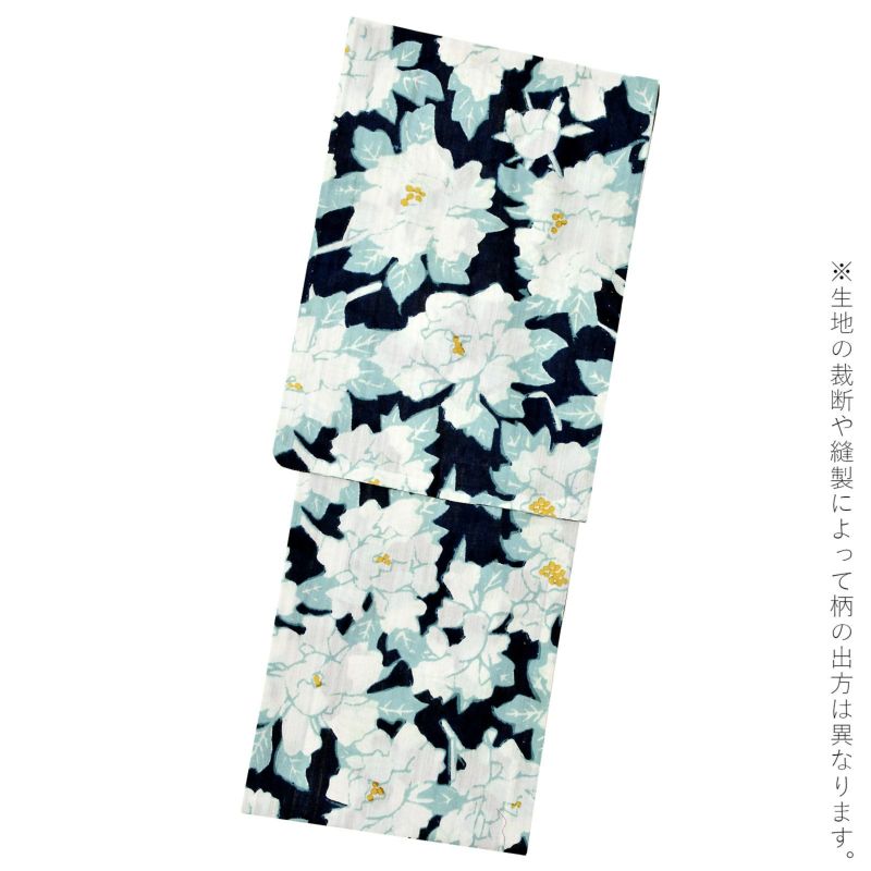 ZF-1222 浴衣 ろうけつ染め 紫陽花 手縫 紺色 綿 良品 仕立上り】【日本製】【注染(本染め)】【浴衣単品】伝統スタイル