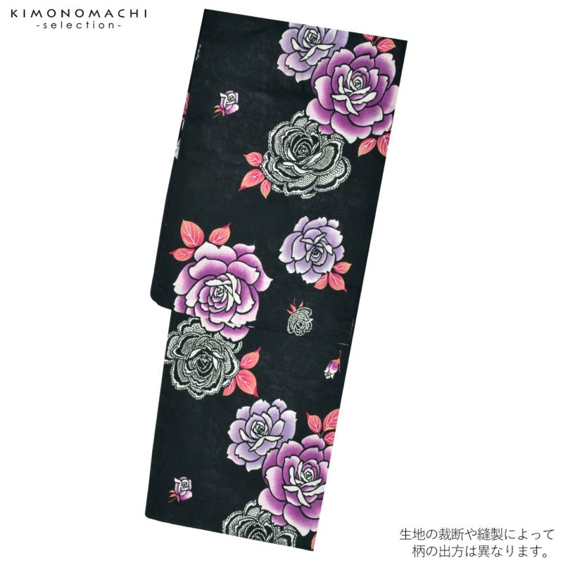 黒の地に、華やかに咲く薔薇とレースの蝶が美しい涼やかな変わり