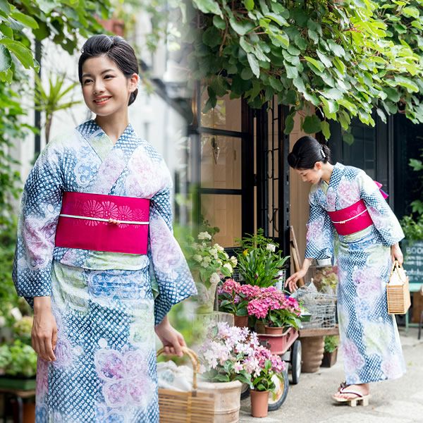 訳アリ／B品】 お仕立て上がり絞り浴衣単品 「紺鼠色 花菱
