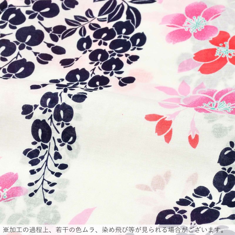 綿麻】浴衣 単品 紺 ネイビー 雪輪 藤 フリーサイズ レディース
