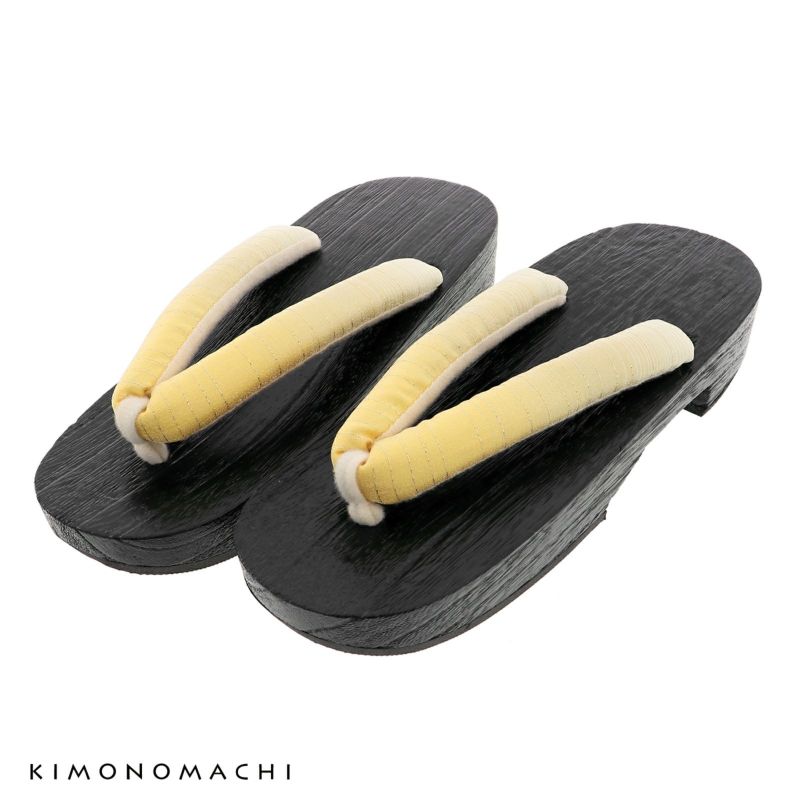 女性下駄単品「薄黄ぼかし　黒台　焼桐」フリーサイズ（Lサイズ） 23～24.5cm 痛くなりにくい 下駄 女性 レディース 桐下駄 浴衣・甚平に 浴衣下駄