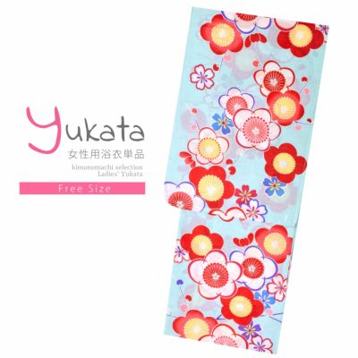 【Prices down】浴衣 レディース 単品 「水色地　枝梅」 フリーサイズ レトロ モダン 大人柄 女性浴衣単品 yukata 【メール便不可】ss2406ykl20