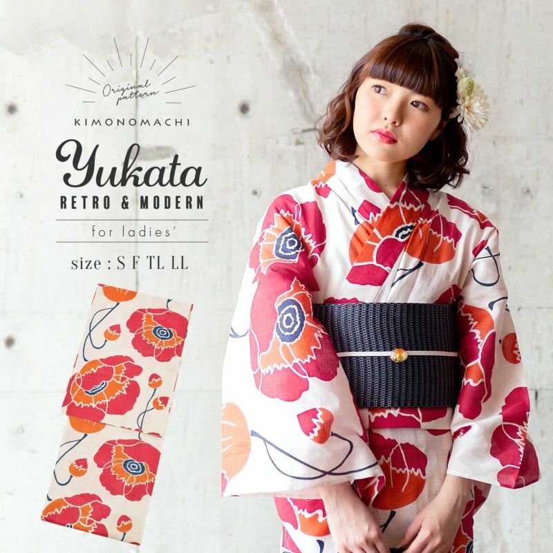 浴衣 レディース 単品 「レトロフラワー　ピンク」 S F TL LL サイズ KIMONOMACHI 京都きもの町 オリジナル レトロ モダン かわいい 大人柄 変わり織り綿 女性浴衣単品 女浴衣 ゆかた yukata