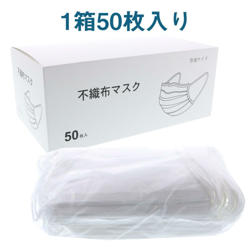 マスク 送料無料 50枚 箱入り 「白マスク 不織布 普通サイズ」 大人用