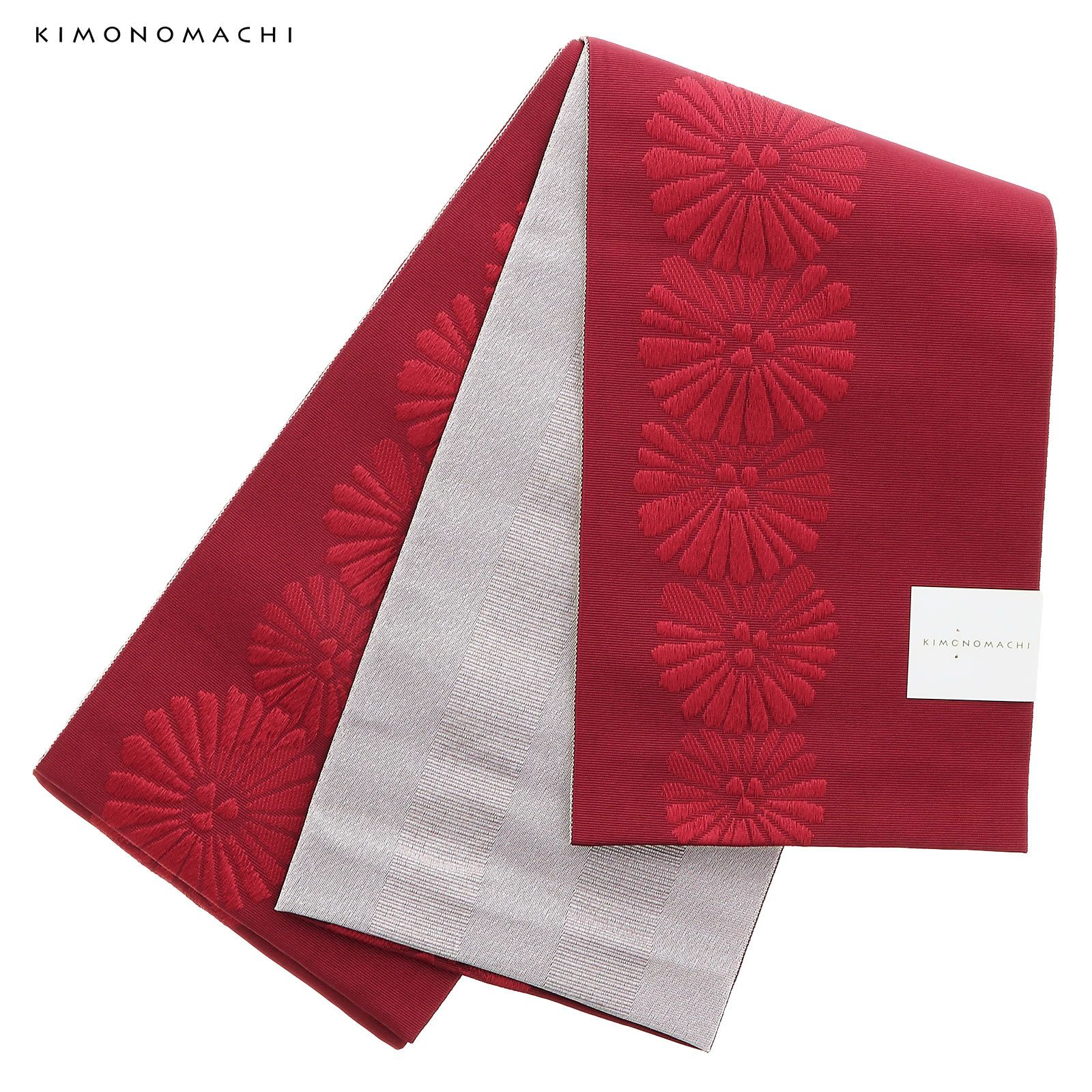 浴衣 帯 半幅帯 「エンジ　レトロフラワー　KIMONOMACHI」 大人 小袋帯 レディース 女性用 浴衣帯 半巾帯 半幅帯単品 京都きもの町オリジナル