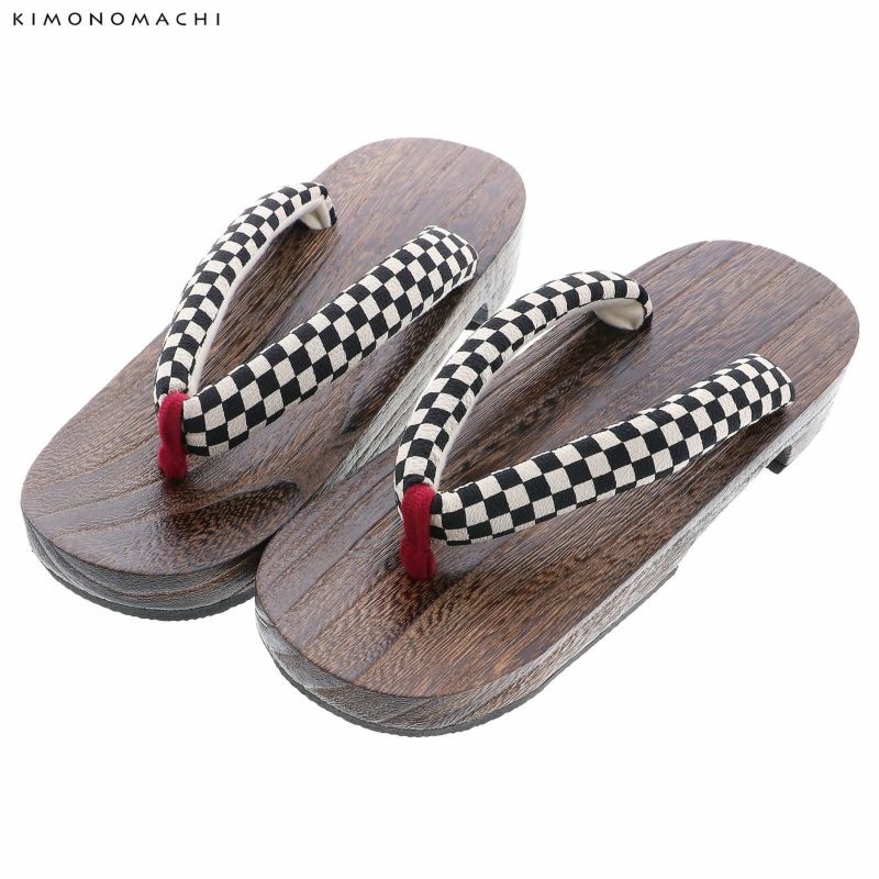 女性下駄単品「市松　黒×ライトベージュ」フリーサイズ（Lサイズ）・LLサイズ 23～25.5cm 痛くなりにくい 下駄 女性 レディース KIMONOMACHIオリジナル 桐下駄 浴衣・夏着物に 浴衣下駄