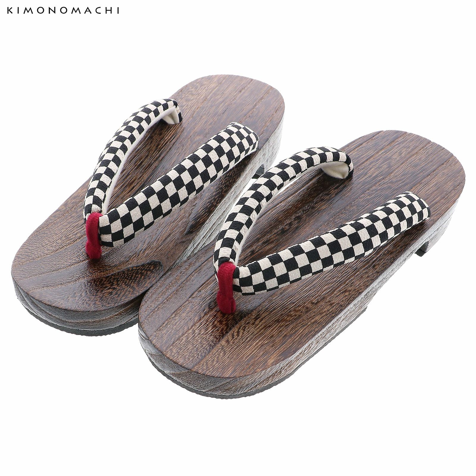 女性下駄単品「市松　黒×ライトベージュ」フリーサイズ（Lサイズ）・LLサイズ 23～25.5cm 痛くなりにくい 下駄 女性 レディース KIMONOMACHIオリジナル 桐下駄 浴衣・夏着物に 浴衣下駄