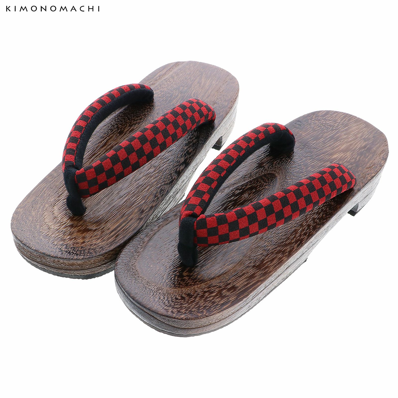 女性下駄単品「市松　赤×黒」フリーサイズ（Lサイズ）・LLサイズ 23～25.5cm 痛くなりにくい 下駄 女性 レディース KIMONOMACHIオリジナル 桐下駄 浴衣・夏着物に 浴衣下駄