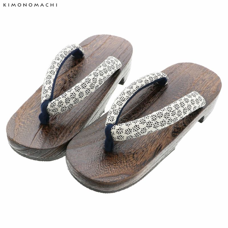 女性下駄単品「豆小花　白」フリーサイズ（Lサイズ）・LLサイズ 23～25.5cm 痛くなりにくい 下駄 女性 レディース KIMONOMACHIオリジナル 桐下駄 浴衣・夏着物に 浴衣下駄