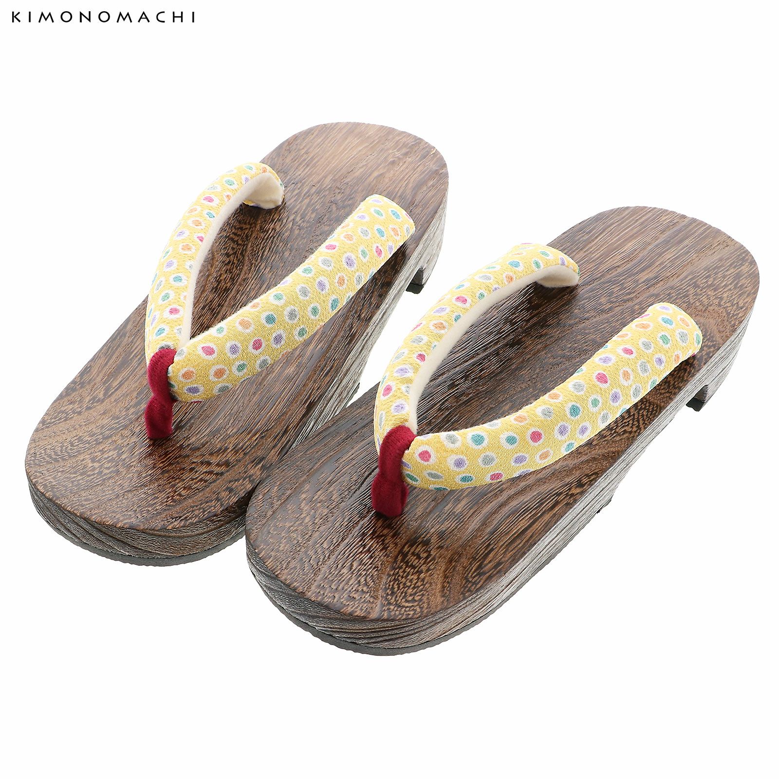 女性下駄単品「ドット　イエロー」フリーサイズ（Lサイズ）・LLサイズ 23～25.5cm 痛くなりにくい 下駄 女性 レディース KIMONOMACHIオリジナル 桐下駄 浴衣・夏着物に 浴衣下駄