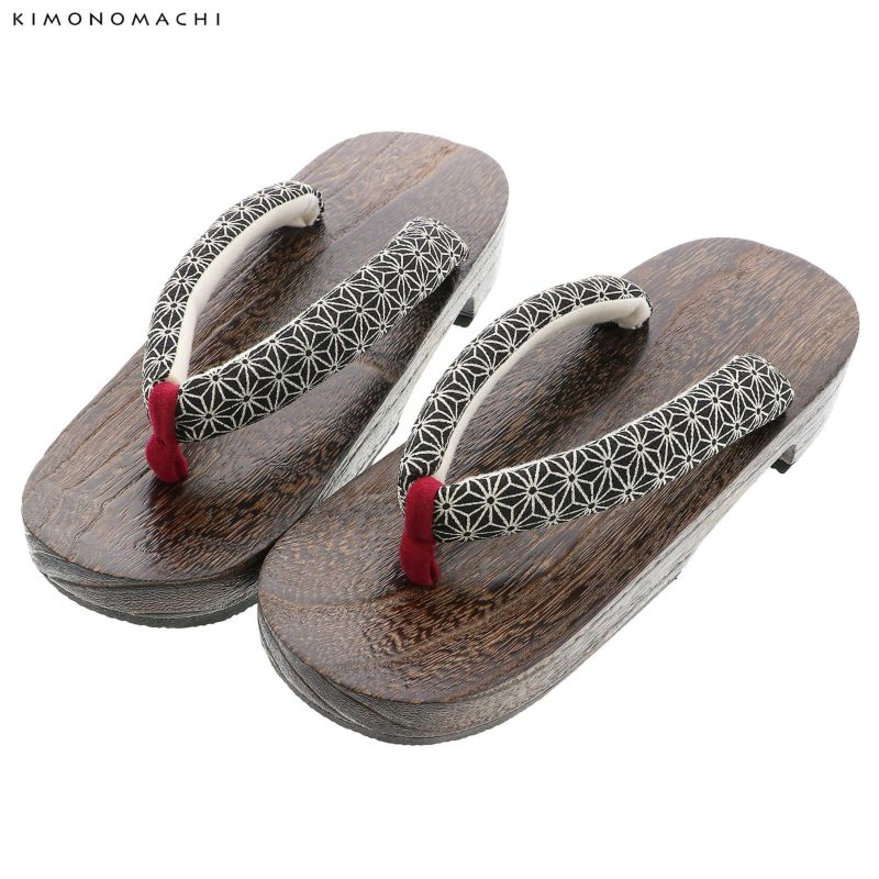 女性下駄単品「麻の葉　黒」フリーサイズ（Lサイズ）・LLサイズ 23～25.5cm 痛くなりにくい 下駄 女性 レディース KIMONOMACHIオリジナル 桐下駄 浴衣・夏着物に 浴衣下駄