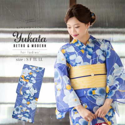 【Prices down】浴衣 レディース 単品 「ラベンダーブルー 花の丸」 S F TL LL サイズ KIMONOMACHI 京都きもの町 オリジナル レトロ モダン かわいい 大人柄 変わり織り綿 女性浴衣単品 女浴衣 ゆかた yukata 【メー