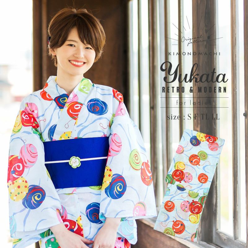 浴衣 レディース 単品 「カラフル水風船」 S F TL LL サイズ KIMONOMACHI 京都きもの町 オリジナル レトロ モダン かわいい 大人柄 変わり織り綿 女性浴衣単品 女浴衣 ゆかた yukata