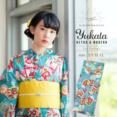 【Prices down】浴衣 レディース 単品 「ポップキャンディー」 S F TL LL サイズ KIMONOMACHI 京都きもの町 オリジナル レトロ モダン かわいい 大人柄 変わり織り綿 女性浴衣単品 女浴衣 ゆかた yukata 【メール便