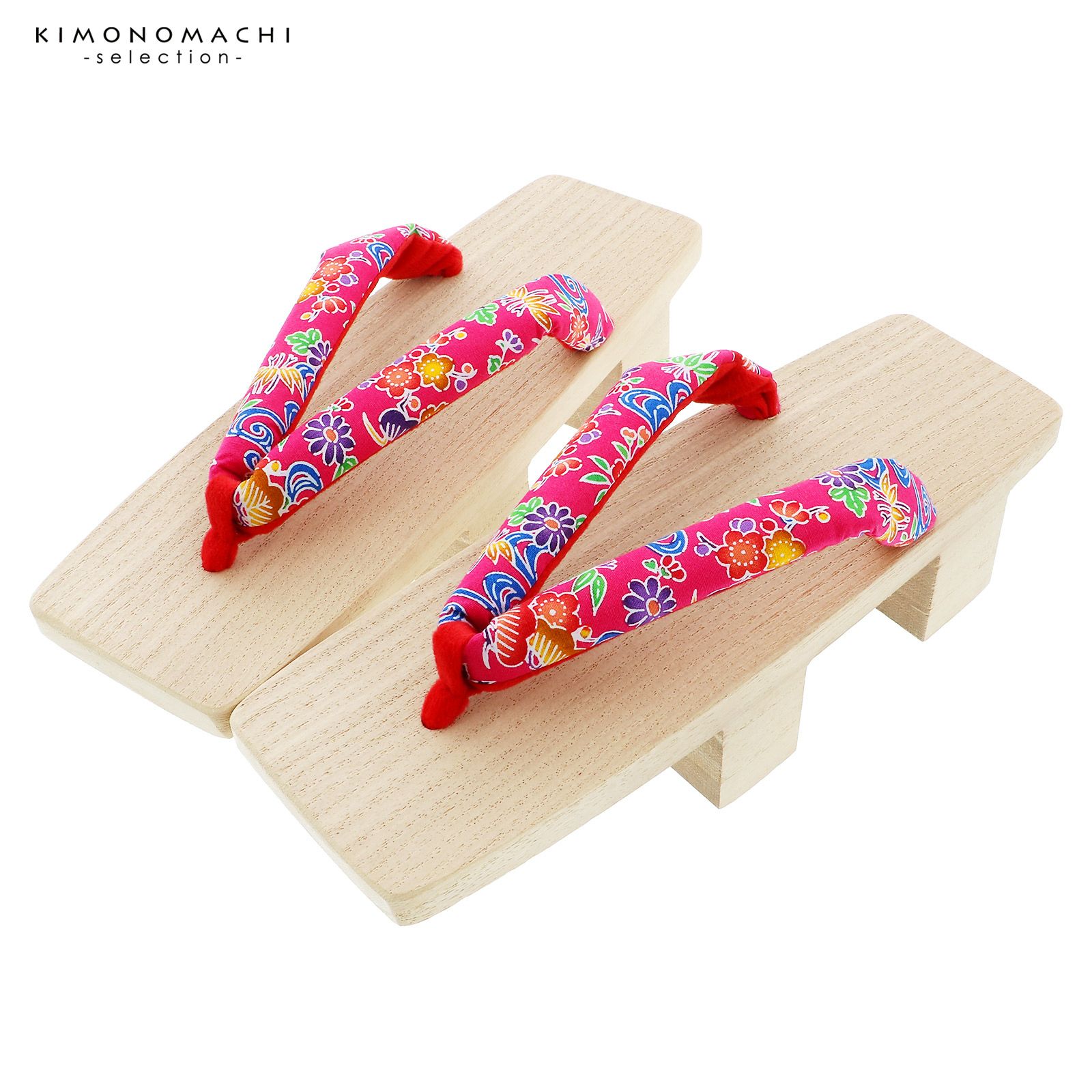 下駄 レディース 二枚歯下駄単品 「白木　ピンク地、紅型調」芳町 女性下駄単品 痛くなりにくい 日本製 女下駄 女性 桐下駄 二本歯 浴衣・夏着物に 浴衣下駄