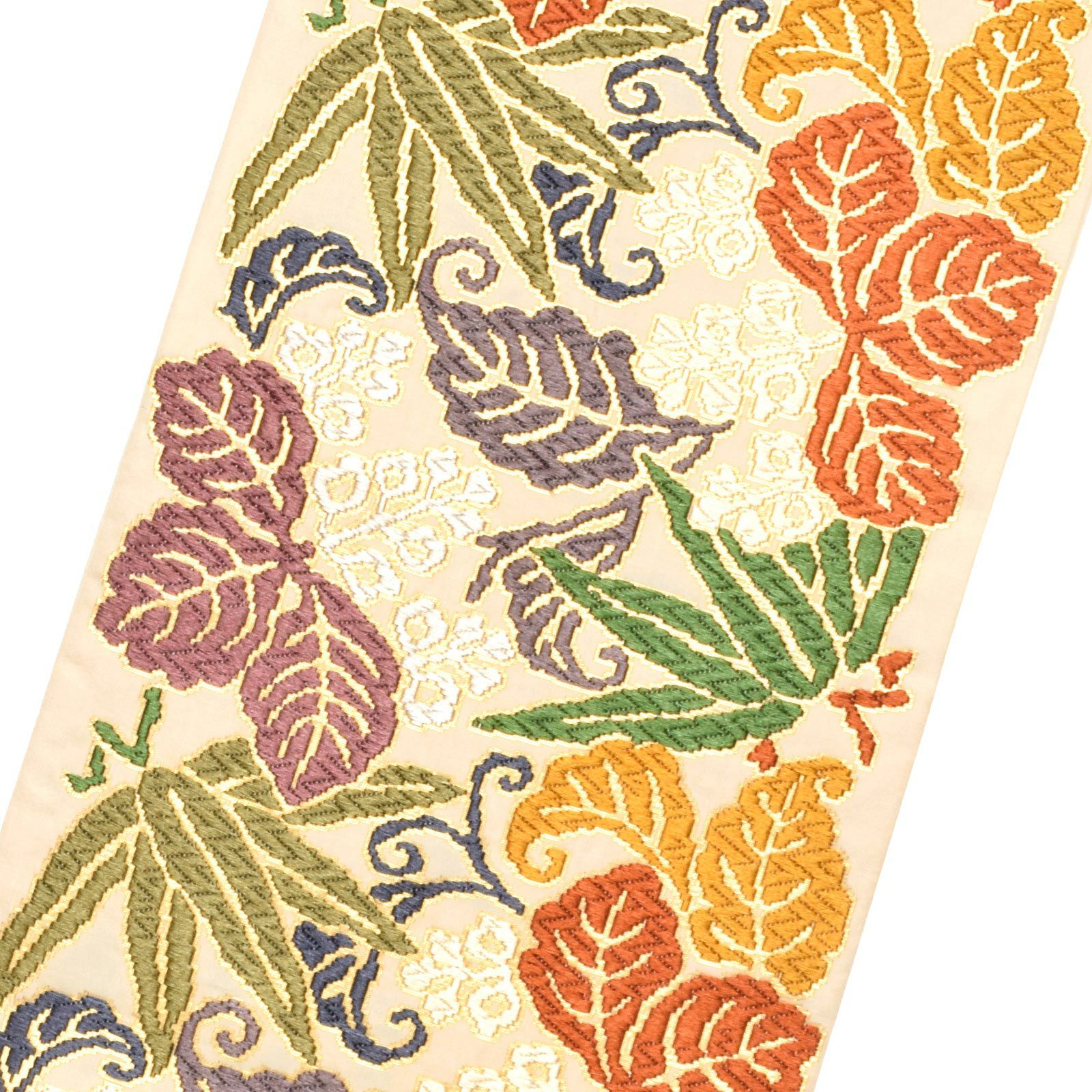 Prices down】唐織袋帯 「生成り色地 桐竹文」 錦工芸謹製 六通柄 日本  