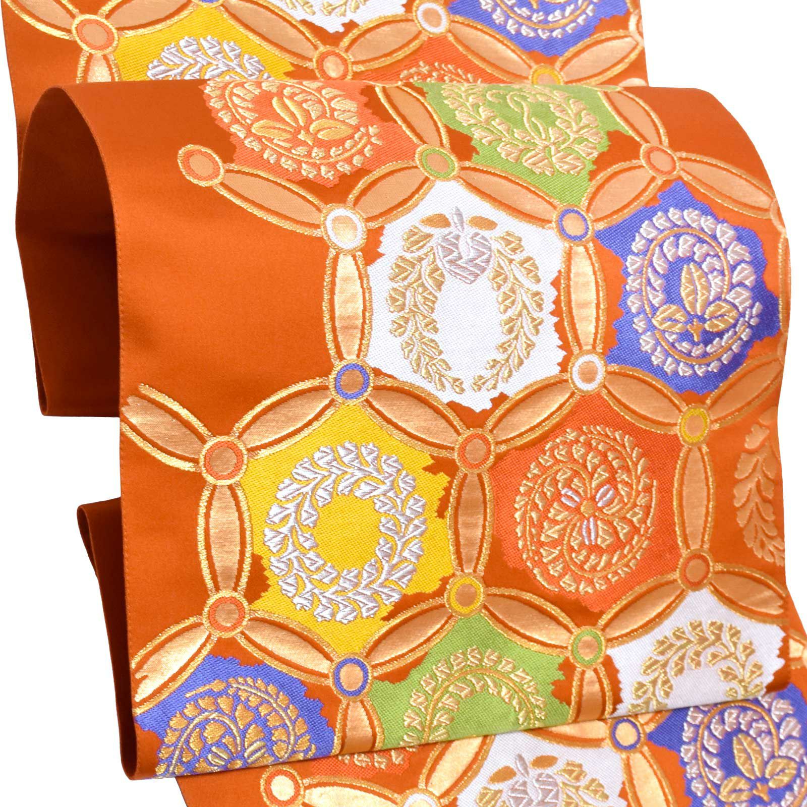 袋帯 花模様 鳥 波模様 金銀糸 振袖 擦る O-4533 