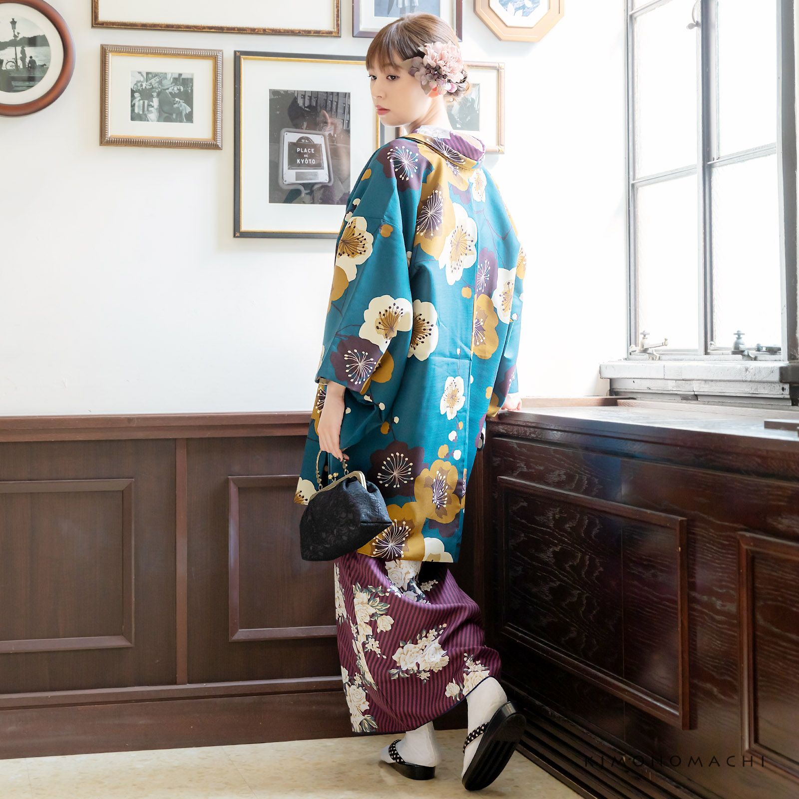 洗える着物10％OFF4/3迄)羽織 単品 KIMONOMACHI オリジナル 「梅 青緑 