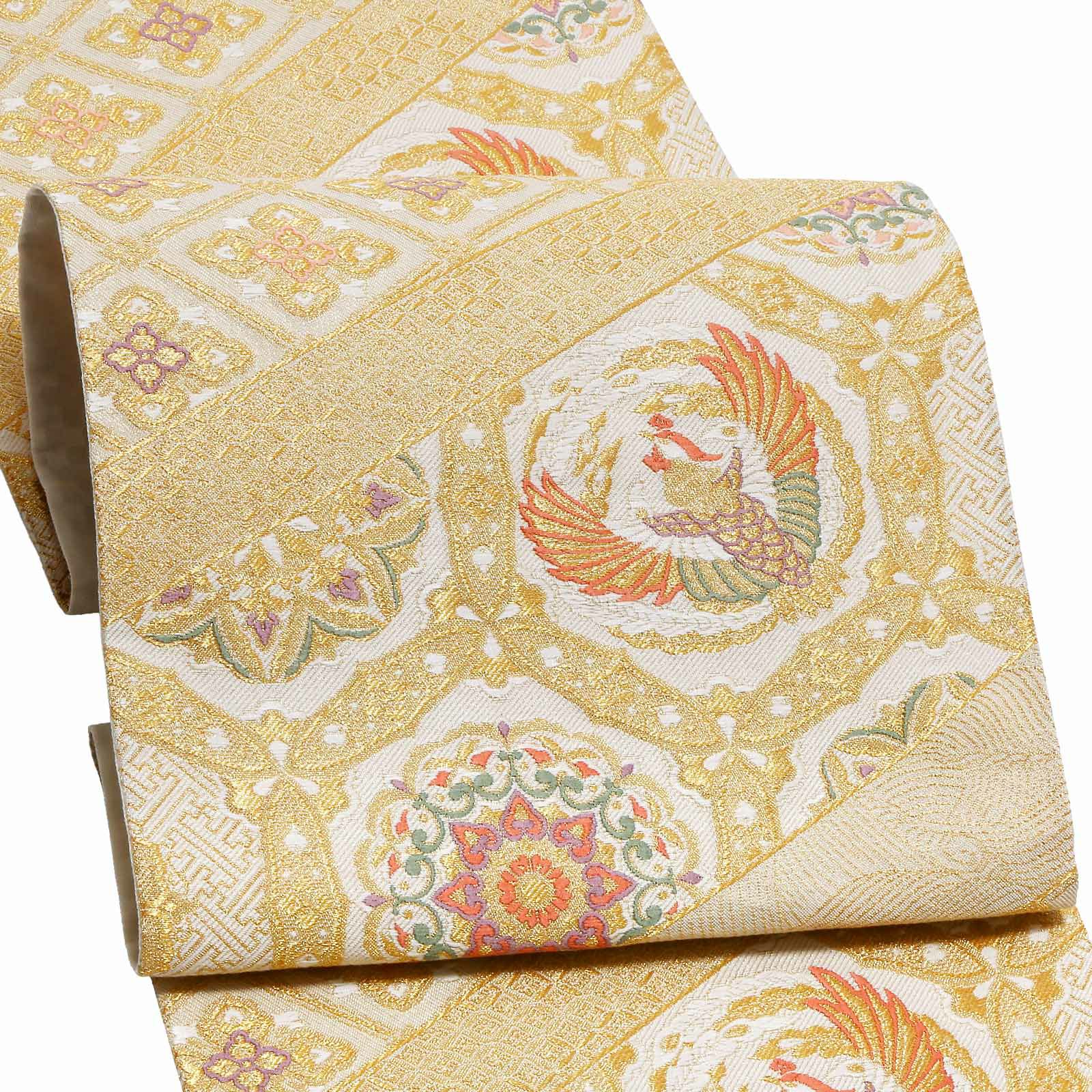 Prices down】袋帯 礼装用袋帯 「金地 斜め取りに鳳凰と唐花」 訪問  