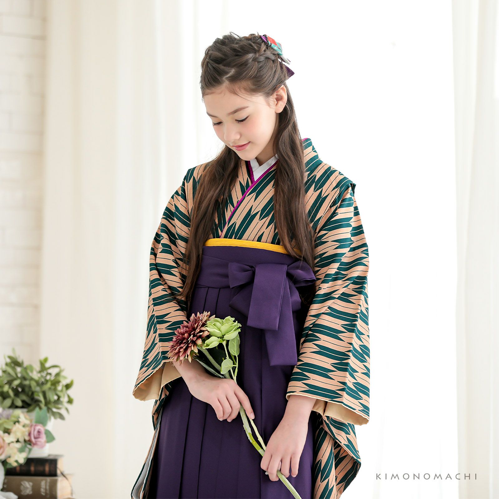 ジュニア用 袴セット 着物 悲しき 袴色選択 135～143cm 新品 16021-02