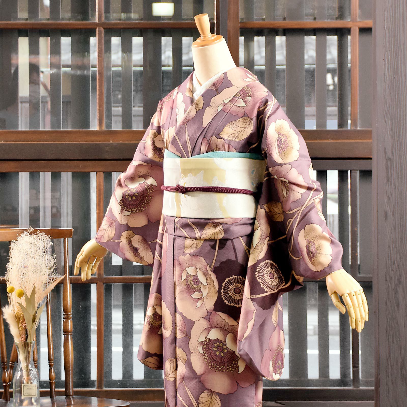 二尺袖着物 単品 「ポピー 浅紫色」 KIMONOMACHIオリジナル お仕立て 