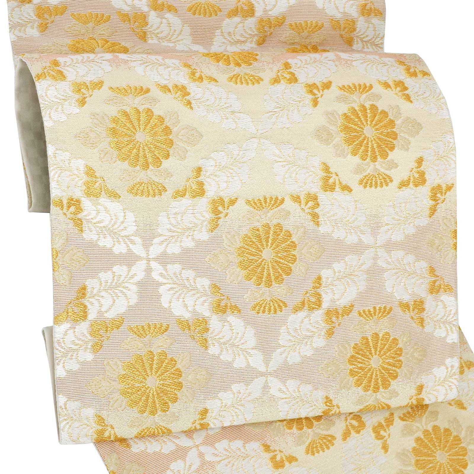 袋帯 フォーマル 礼装 「藤色×ピンク横段　変わり七宝」 日本製 西陣織 未仕立て 西陣織証紙番号No.1810 浅田叡一織物 絹 訪問着用 色無地用 六通柄 新品 未使用