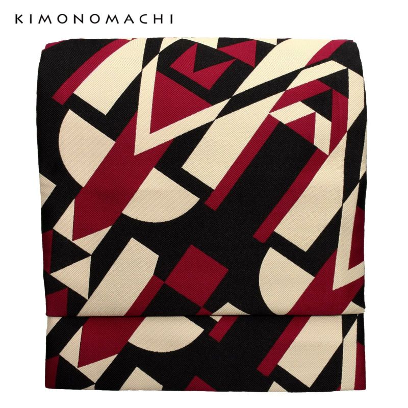 京袋帯 単品 数量限定 KIMONOMACHI オリジナル 「黒地　アールデコ」 ポリエステル 名古屋帯 普段着着物用