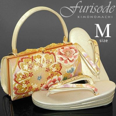【Prices down】振袖 草履 バッグ 成人式 「ゴールド×ピンク　桜　草履Mサイズ（三枚芯） 23.5cm前後」 女性用 レディース 振袖用草履バッグセット 痛くない 履物 ぞうり 和服草履 女性履物 着物 和装 【メール便不