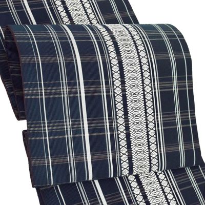 袋帯 洒落 全通 格子 紺地 逸品 レディース