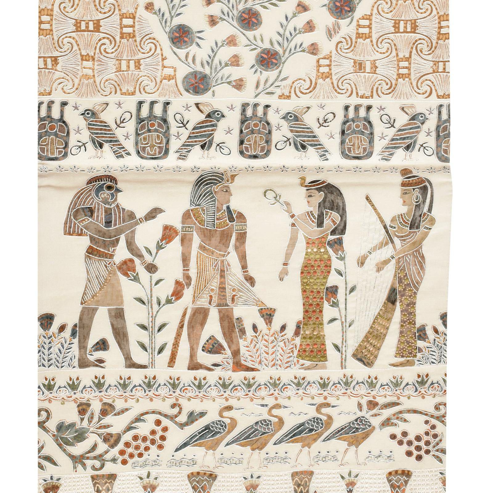 新古品】「クリーム地 汕頭刺繍エスニック柄 古代エジプト壁画」仕立て 