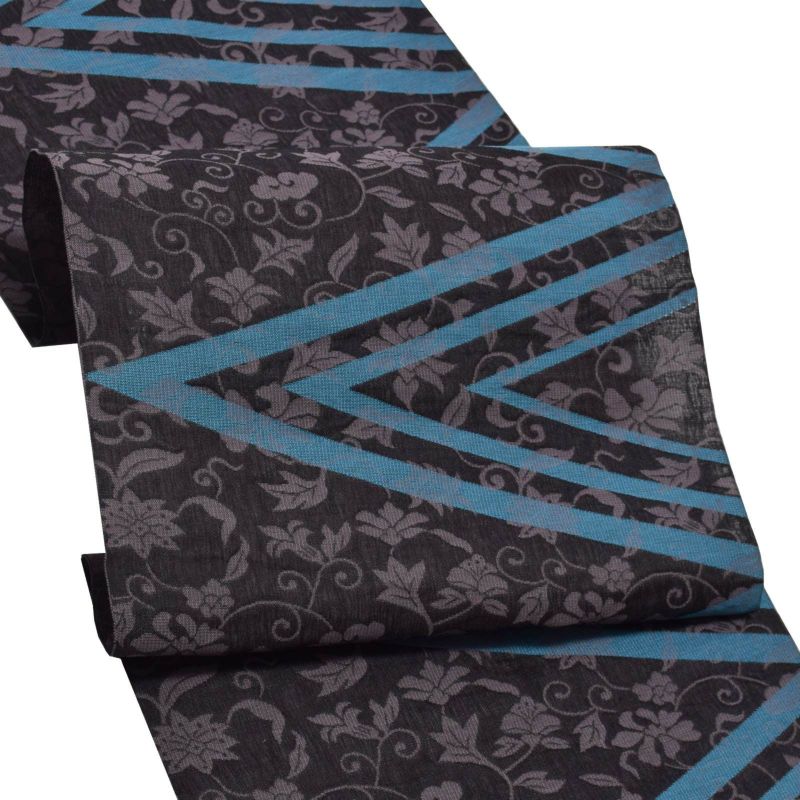 未仕立て名古屋帯 「黒茶色　唐草花に山道文」 正絹帯 九寸帯 洒落帯 お洒落着用 西陣織 正絹名古屋帯 日本製 絹 未仕立て 新品 未使用