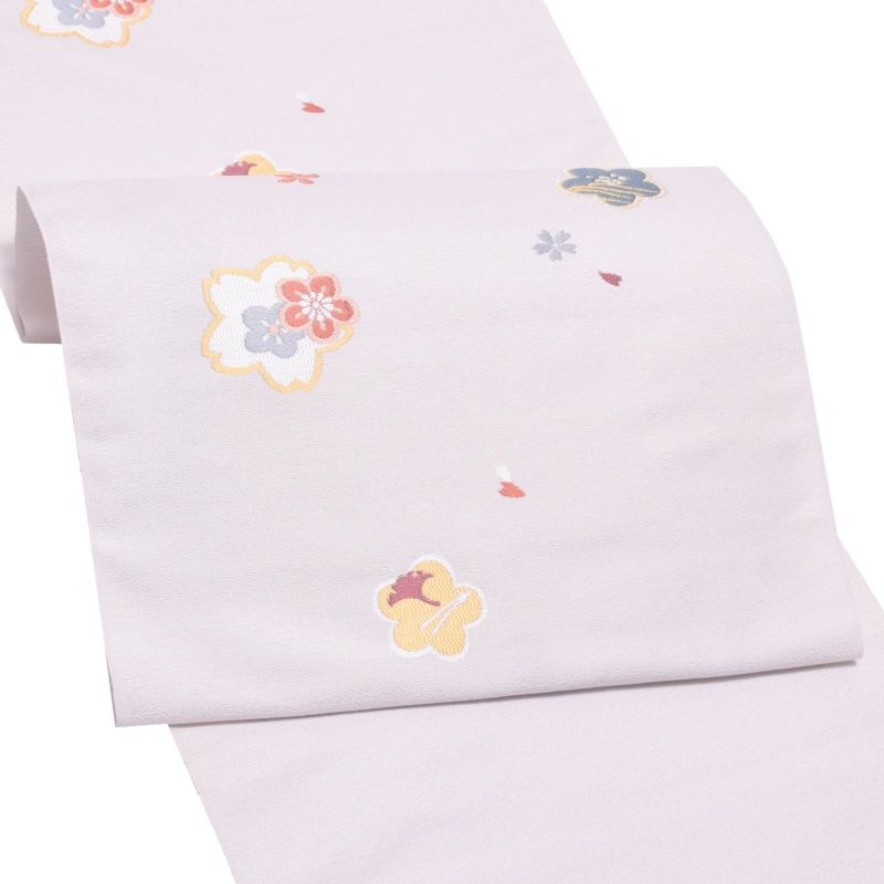 未仕立て名古屋帯 「アイボリー　桜と梅」 正絹帯 九寸帯 洒落帯 お洒落着用 西陣織 正絹名古屋帯 日本製 絹 未仕立て 新品 未使用