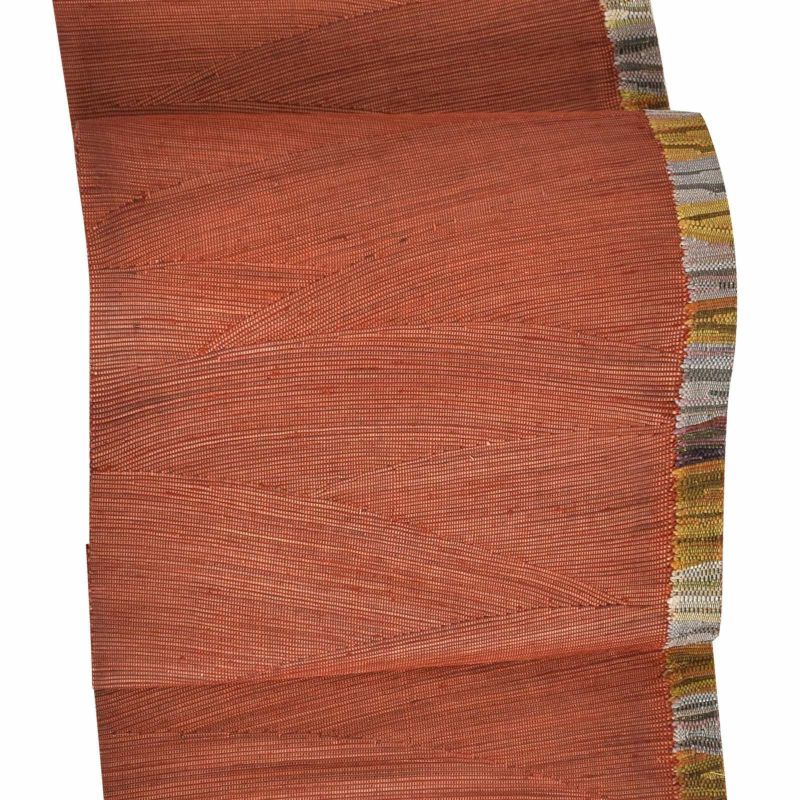 【新古品】「弁柄色　斜子織　変わり織」仕立て上がり 名古屋帯 八寸帯 斜子織