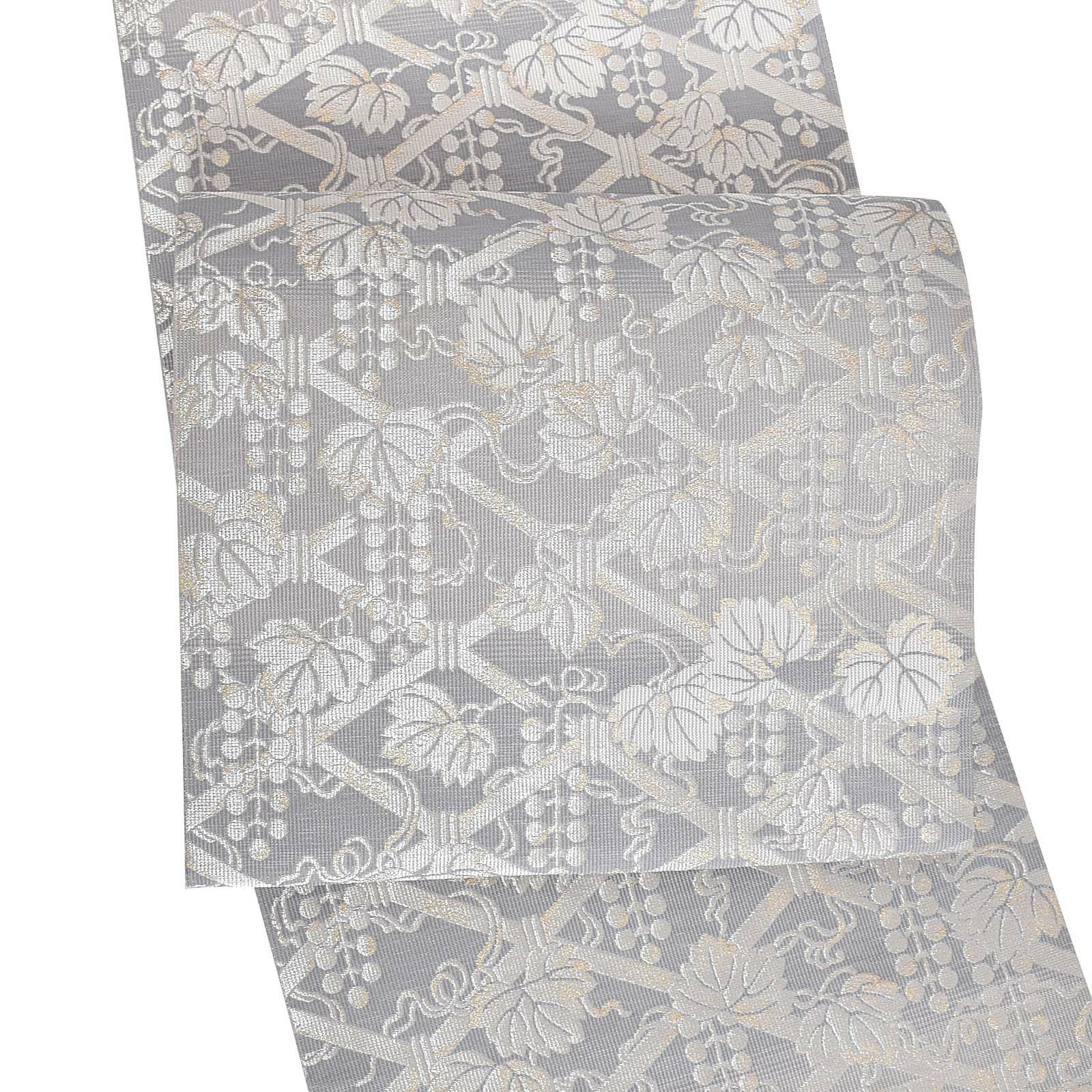 リサイクル品】「グレー シルバー 葡萄蔦」仕立て上がり 袋帯 全通柄  