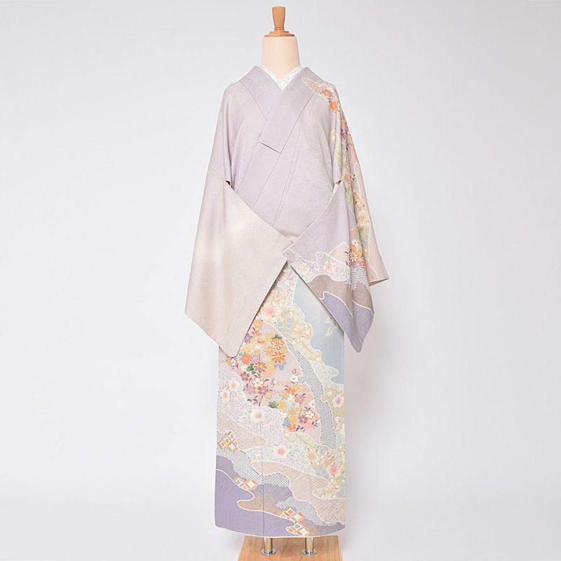 話題の人気 中古品】訪問着 単品「藤色 吉祥文様」袷 桜 雪輪 ぼかし 紋意匠 着物・浴衣
