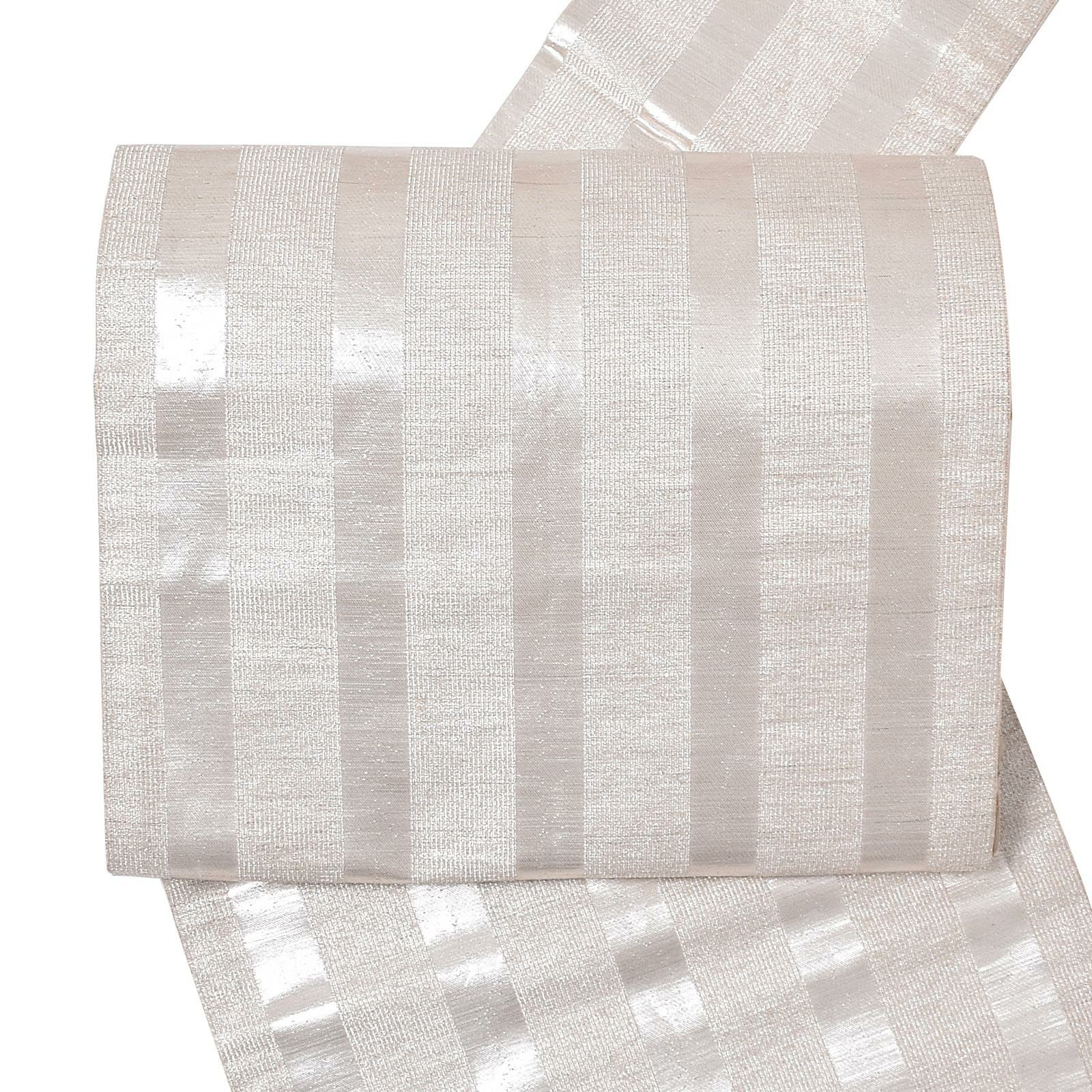 【中古品】「銀　縞」仕立て上がり 八寸名古屋帯 全通柄